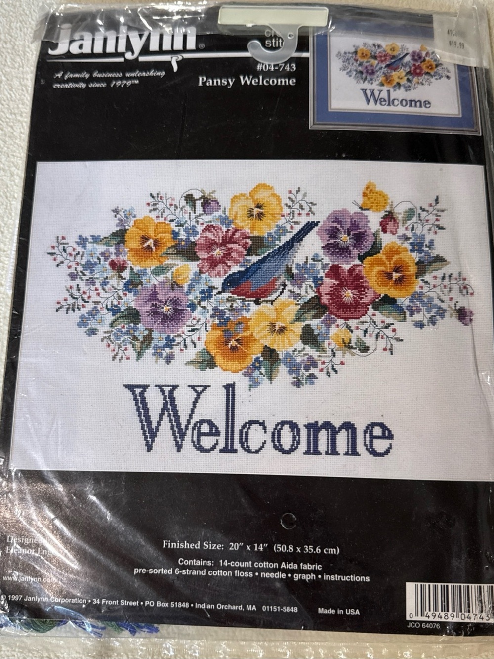 Janlynn Pansy Welcome Cross Stitch Kit - Yellow & Purple Floral